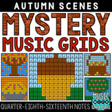 Autumn Mystery Music Grids - Quarter, Eighth, Sixteenth Notes Digital Resources